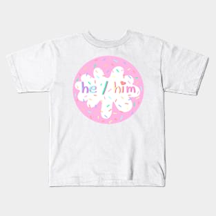 Birthday Cake He/Him Pronoun Pin Kids T-Shirt